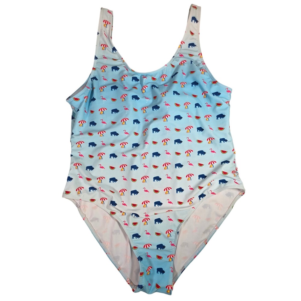 The BFLO Store Buffalo Flamingo Print Blue Ombre Swimsuit Womens XXL One Piece